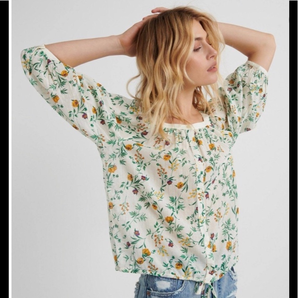 Sold- Lucky brand floral peasant style blouse - Picture 3 of 4